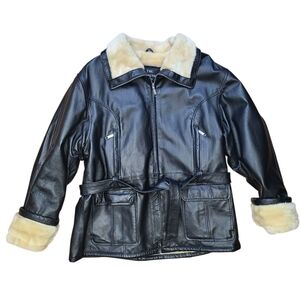 The Connection Black Leather Faux Fur Lined Size XL Coat Winter Classic